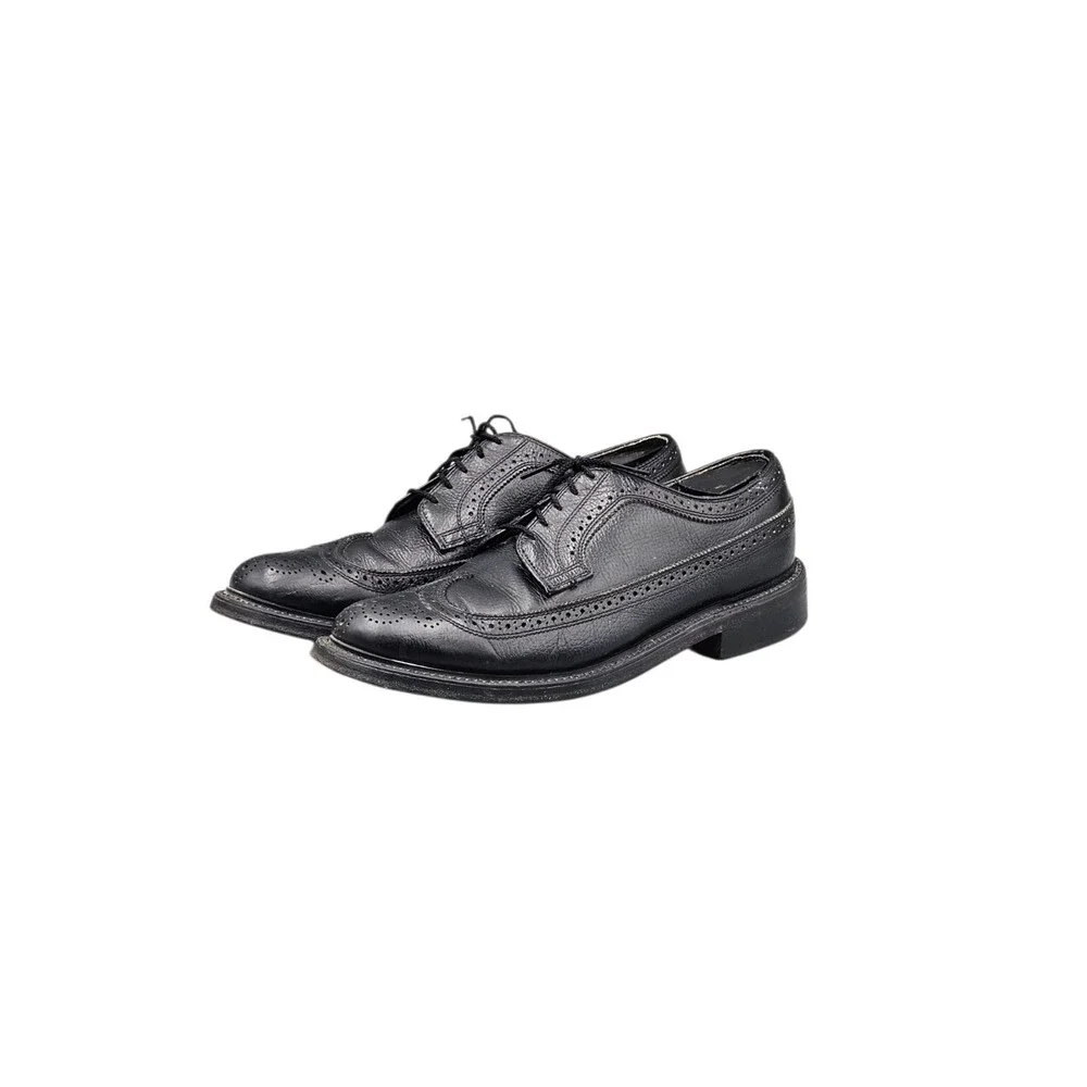 Dexter Men's Size 9 D VTG USA Black Pebbled Leather Longwing Gunboat Dress Shoes